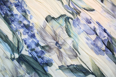 蓝花在回春织物上的水彩色形态图片