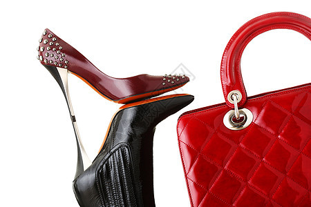 鞋子和手袋 时装照片高跟鞋红色奢华黑色购物皮革反射风格镜子图片