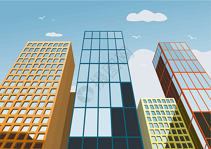 蓝色天空背景的高级摩天大楼Name反射插图镜子生长场景建筑学窗户办公室玻璃工作图片