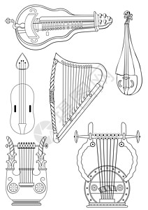 古董字符串仪器  矢量乐器历史细绳音乐竖琴历史性神话古物图片