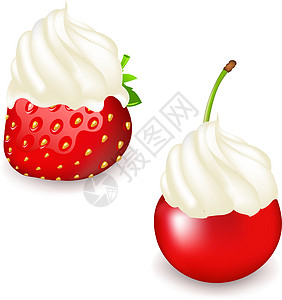 草莓和樱桃奶油漩涡草莓酸奶季节液体插图糖浆饮食味道图片
