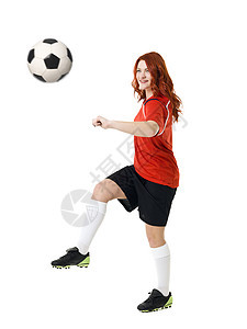 女足球员头发影棚职业幸福运动体育衣服微笑成人服装图片