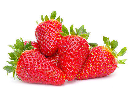 草莓团体种子食物红色活力叶子宏观水果绿色白色图片