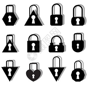 一组不同形状的金属锁套挂锁密码锁孔警卫插图锁定房子艺术钥匙秘密图片