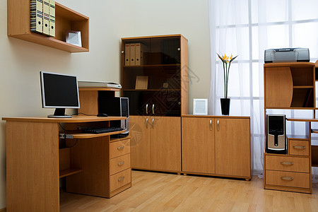 办公室木头花瓶展示商业合作房间文件夹打印机监视器电脑图片