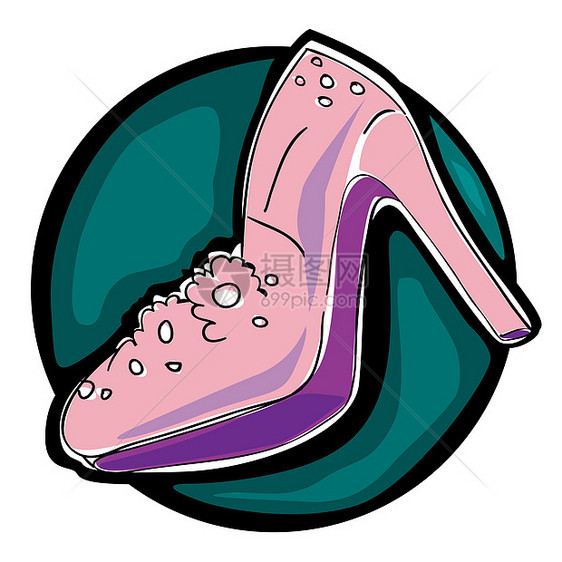 女鞋高跟鞋粉色短剑女性绿色魅力蕾丝白色插图衣服图片