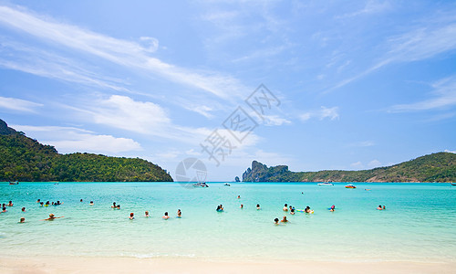 玛雅湾海滩海洋天空全景珊瑚地标植物森林天堂波纹旅行图片