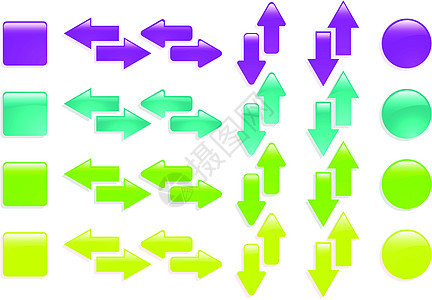 矢量 Web 箭头图标的颜色插图紫色团体圆圈黄色玻璃绿色白色反射按钮图片