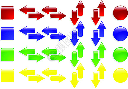 矢量 Web 箭头图标的颜色阴影玻璃团体蓝色反射插图网络正方形白色绿色图片