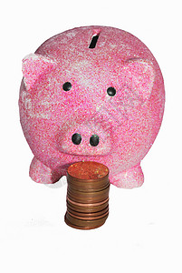 有硬币的小猪银行小猪闪光背景图片