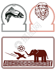 大象 狮子 鱼类 标签图片