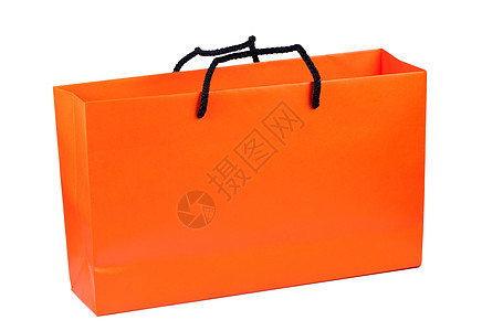 白色背景上隔绝的纸袋亮橙色背景