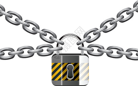 金属链和锁板的矢量说明链式黄色挂锁力量束缚安全白色法律灰色条纹图片