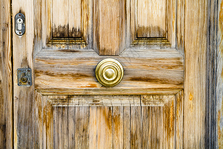 锁着的特写木制门指甲装饰品房子古董风格木头入口装饰建筑学材料图片