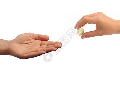 女性与硬币隔离的手背景图片