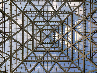 现代办公大楼的玻璃屋顶办公室几何学公司结构窗户商业天空金属艺术天花板图片