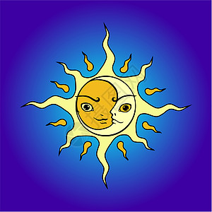 日月和月月天空女性黄色天堂月亮火焰绘画插图太阳橙子图片