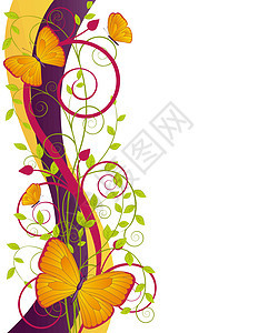 用蝴蝶做花粉插图漩涡植物树叶花语花朵装饰品卷曲曲线绿色花园图片