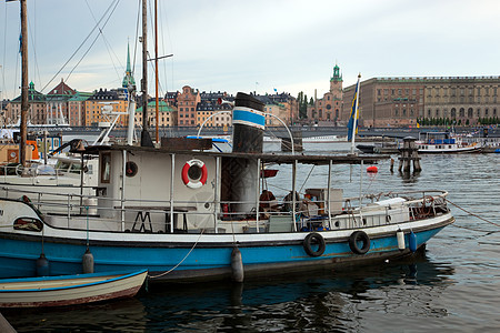 斯德哥尔摩 欧洲的瑞典 船舶和建筑首都港口城市海洋建筑物旅行景观建筑学全景天空图片