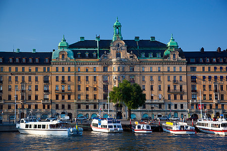斯德哥尔摩 瑞典在欧洲的瑞典 海滨观点建筑建筑物港口景观首都旅行天空城市建筑学全景图片