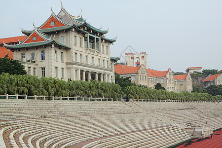 中国福建省厦门大学 大学是蓝色历史性历史城市公寓校园住宅房子庭院气氛背景图片