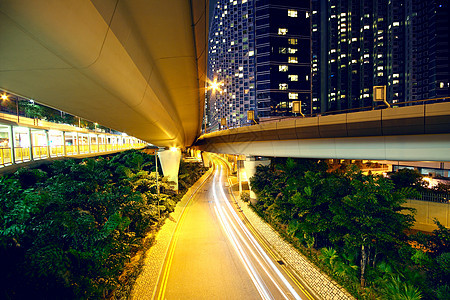 香港市中心区和过道戏剧性建筑摩天大楼景观运动街道运输蓝色场景立交桥图片