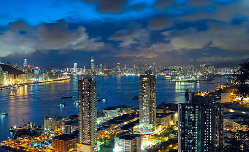 香港之夜 阿西亚的现代城市玻璃地标日落游客蓝色天际旅游景观天空旅行图片