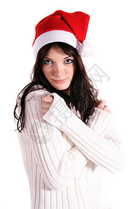 圣诞快乐惊喜白色礼物少年展示小鸡女孩女士时候黑发背景图片