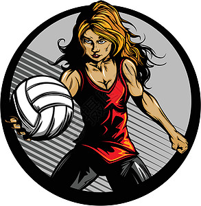 女性排球运动员卡通矢量插图图片