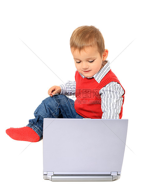 托盘器小男孩微笑信息技术童年电脑儿童婴儿互联网网络白色图片