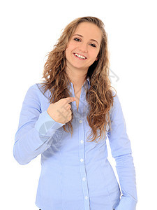 吸引人的女性青少年女士手指微笑女孩动力青年白色图片