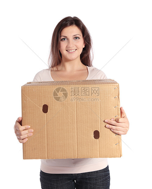 删除盒子搬迁动力女学生白色成人青年搬家箱长发运动图片