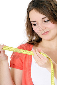 饮食长发青年女士女孩青少年白色黑发卷尺减肥女子图片
