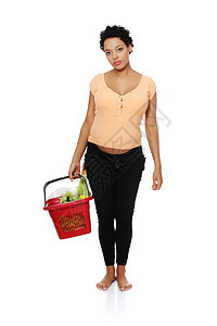 孕妇在购物家庭腹部食物篮子微笑蔬菜子宫顾客生活大车图片