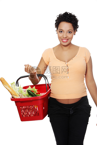 孕妇在购物消费者蔬菜父母产妇包装子宫面包母亲肚子母性图片