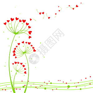 抽象的春天情花插图庆典绿色季节性季节问候红色正方形图片