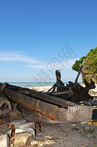 厄瓜多尔海湾中废弃的海滩海岸海洋旅游绿色小屋丛林假期吊床植被热带图片