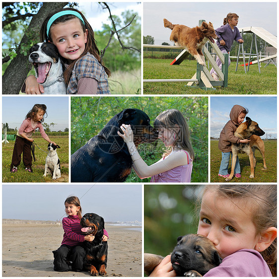 儿童和狗海滩牧羊犬友谊动物朋友们牧羊人女孩青少年犬类运动图片