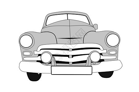 白色背景 矢量插图上的反光车电机绘画玻璃草图风格兜帽运输车轮车辆黑色图片