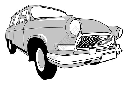 白色背景 矢量插图上的反光车汽车艺术品玻璃车轮兜帽风格大灯复古草图黑色图片