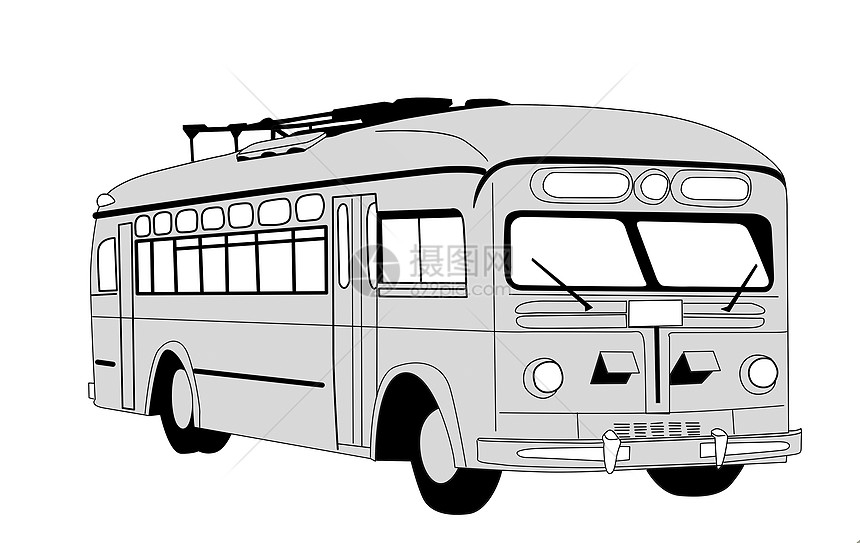 白色背景的电车总线光影电机风格轿跑车草图夹子兜帽汽车玻璃绘画艺术品图片