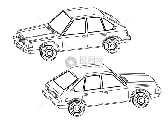 白色背景上的矢量插图复古车辆风格绘画大灯夹子电机轿跑车汽车兜帽图片