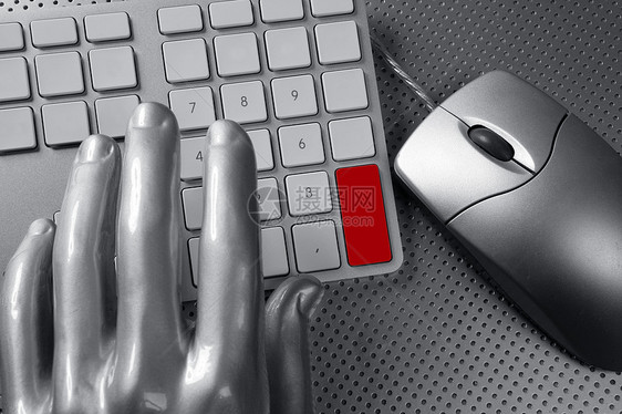 计算机键盘鼠标银手未来木板电脑钥匙机器人替代品宏观老鼠硬件笔记本工作图片