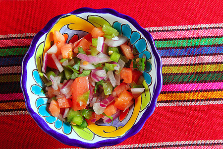 番茄和墨西哥辣椒酱洋葱辣椒盘子营养蔬菜驻军厨房桌布玉米片肉汁图片