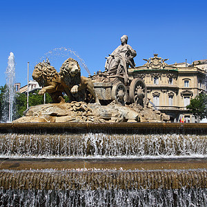 Cibeles雕像 在的马德里喷泉纪念碑正方形广场大道蓝色假期城市历史性观光石头图片