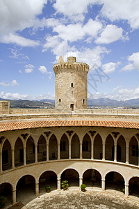 马洛卡Palma市Majorca的城堡历史防御假期堡垒建筑学纪念碑古董石头地标庭院图片