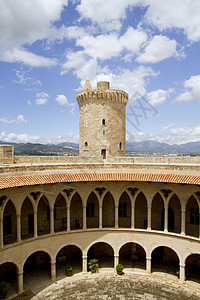 马洛卡Palma市Majorca的城堡历史防御假期堡垒建筑学纪念碑古董石头地标庭院图片