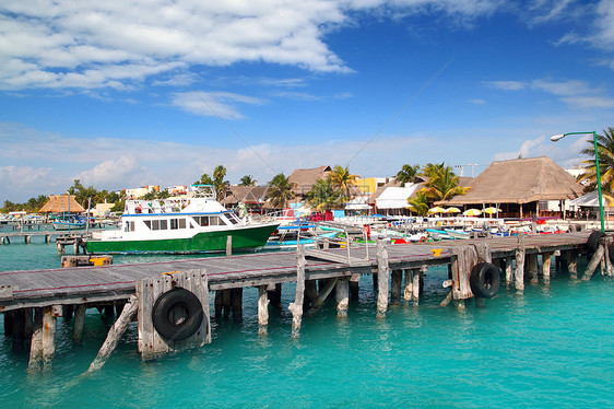 墨西哥多彩色墨西哥的港口码头 港口树木天窗蓝色海景海洋海岸情调海岸线异国热带图片