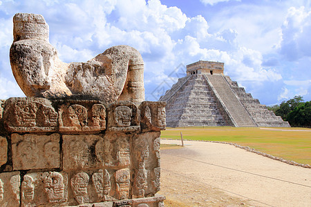 古代型墨西哥人地标废墟脚步金字塔石头天空古董旅行楼梯世界图片