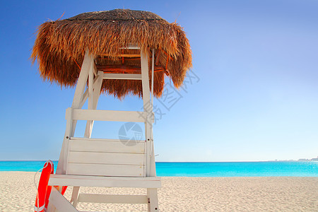 加勒比海沙滩小屋阳光假期天堂天空木头异国海岸海洋海浪热带背景图片